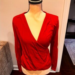 Chic Scarlet Wrap Blouse